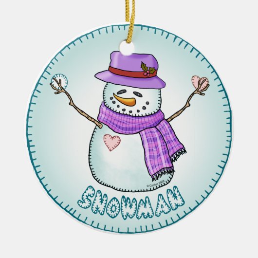 Bevroren Sneeuwman Keramisch Ornament (Voorkant)