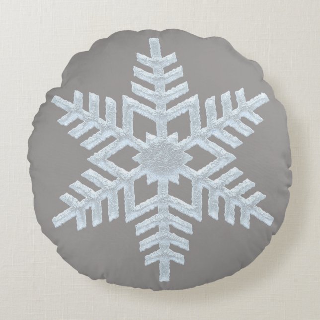 Bevroren Snowflake Elegant Grey Luxe Kerstmis Rond Kussen (Voorkant)