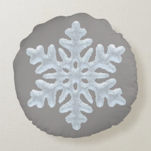 Bevroren Snowflake Rich Elegant Grey Kerstmis Rond Kussen