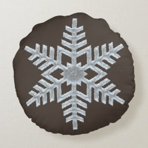 Bevroren Snowflake Woodland Brown Natuur Kerstmis Rond Kussen