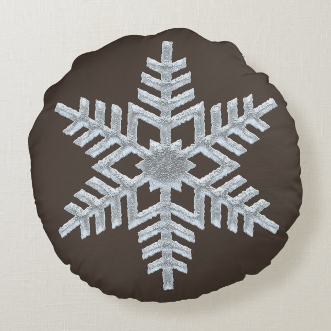 Bevroren Snowflake Woodland Brown Natuur Kerstmis Rond Kussen (Achterkant)