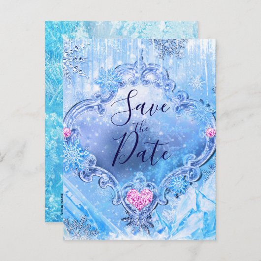 Bevroren Snowflakes Winter Wonderland Bespaar datu Aankondigingskaart (Voorkant / Achterkant)