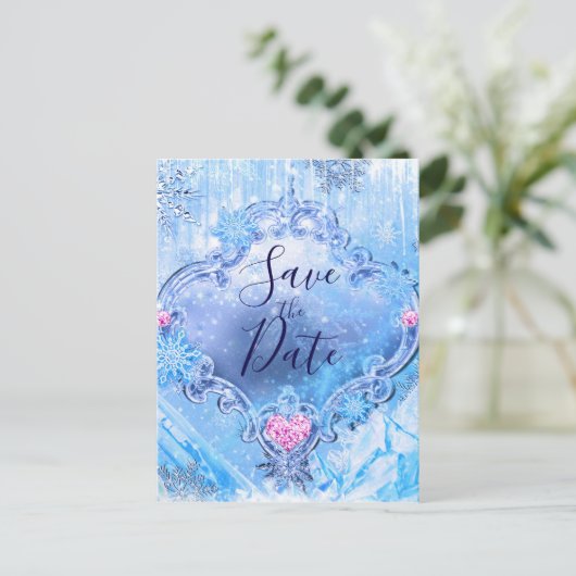 Bevroren Snowflakes Winter Wonderland Bespaar datu Aankondigingskaart (Staand voorkant)