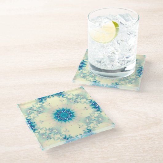 Bevroren water, bevroren Blue Winter Snowflake Glazen Onderzetter (Schuin)