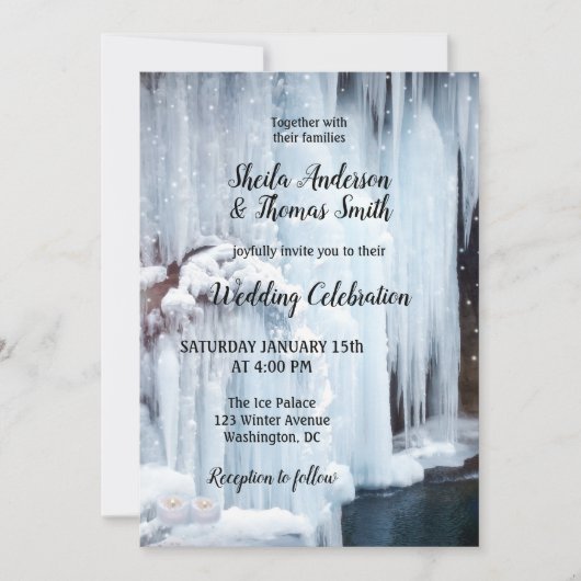 Bevroren waterval sprankelende sneeuw winter bruil kaart (Voorkant)