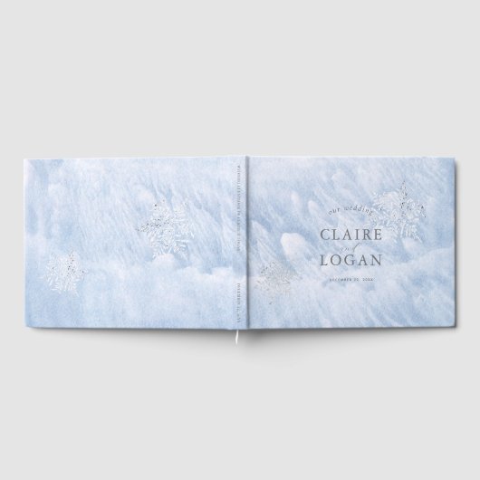 Bevroren Winter Zilveren Sneeuwvlokken Bruiloft Gastenboek (Volledig)