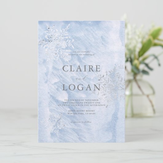 Bevroren Winter Zilveren Sneeuwvlokken Bruiloft Kaart (Staand voorkant)