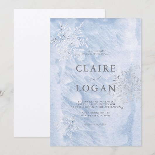 Bevroren Winter Zilveren Sneeuwvlokken Bruiloft Kaart (Voorkant / Achterkant)