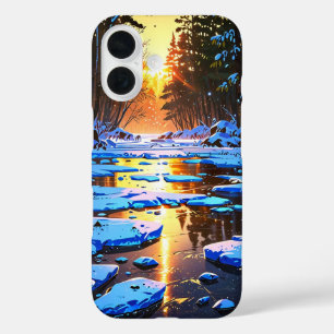 bevroren winterrivier iPhone 16 hoesje
