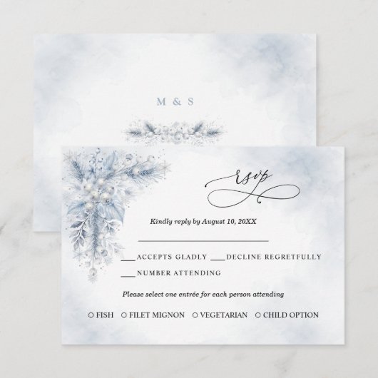 Bevroren witte bessen Winter bruiloft RSVP kaart (Voorkant / Achterkant)