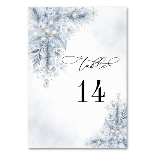 Bevroren Witte Bessen Winter Bruiloft Tafel Nummer Kaart (Voorkant)