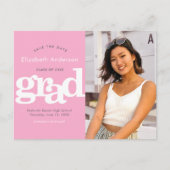 Bewaar datum roze afstuderen foto vet typografie uitnodiging briefkaart (Voorkant)