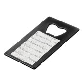 Bewaar de beloofde muziekflesopening op blad creditkaart flessenopener (Voorkant Gekanteld)