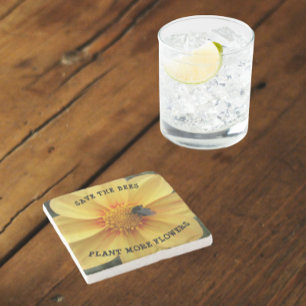 Bewaar de bijen Yellow Dahlia Floral Stenen Onderzetter