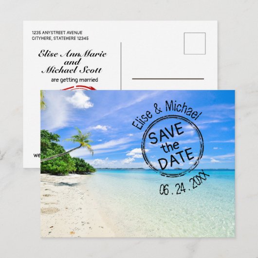 Bewaar de data,Strand Huwelijk, Uitnodiging Briefkaart (Voorkant / Achterkant)