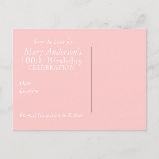 Bewaar de datum 100e verjaardag Briefkaart (Achterkant)
