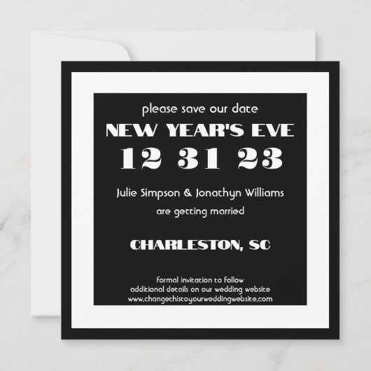 Bewaar de datum 123123 Oudejaarsavond 23 Bruiloft Save The Date (Achterkant)