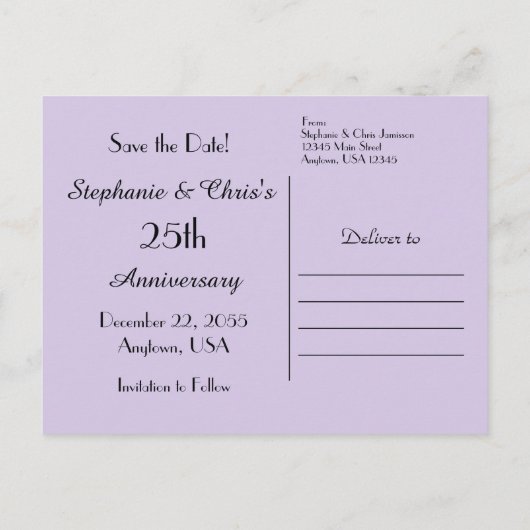 Bewaar de datum 25e Jubileum Party Paarse Bloemen Aankondigingskaart (Achterkant)