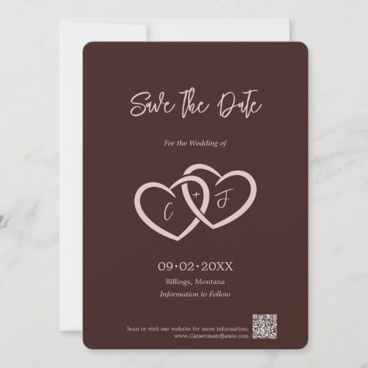 Bewaar de datum 2 harten verstrengeld met initiale kaart (Voorkant)