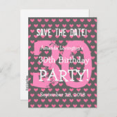 Bewaar de datum 30th Birthday V01H Pink Hearts Aankondigingskaart (Voorkant / Achterkant)