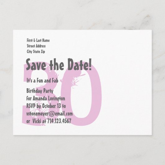 Bewaar de datum 30th Birthday V01H Pink Hearts Aankondigingskaart (Achterkant)