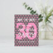 Bewaar de datum 30th Birthday V01H Pink Hearts Aankondigingskaart (Staand voorkant)
