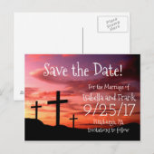 Bewaar de datum - 3 Cross Religous Sunset Briefkaa Aankondigingskaart (Voorkant / Achterkant)