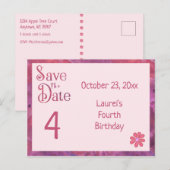 Bewaar de datum 4e verjaardag voor een meisje aankondigingskaart (Voorkant / Achterkant)