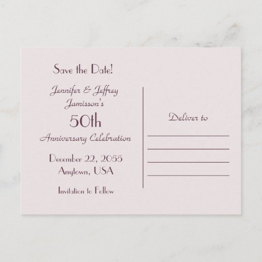 Bewaar de datum 50e Jubileum Party Pink Rose Aankondigingskaart (Achterkant)