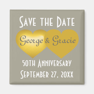 Bewaar de datum 50e verjaardag gouden harten magneet