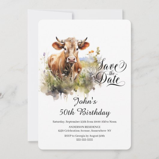 Bewaar de datum 50e verjaardag koe kaart (Voorkant)