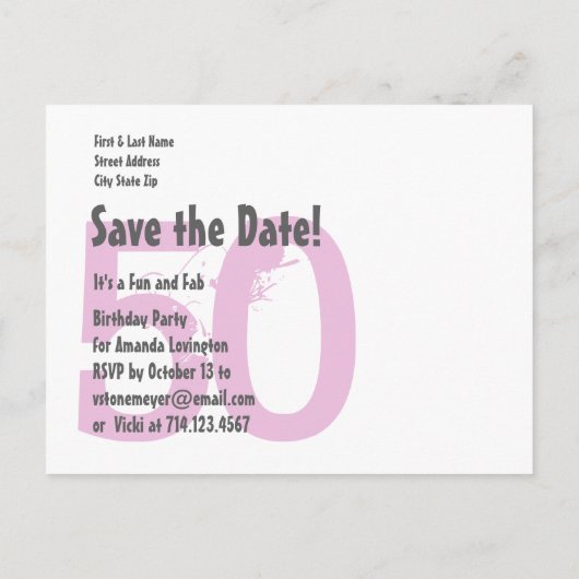 Bewaar de datum 50th Birthday V01K Pink Hearts Aankondigingskaart (Achterkant)