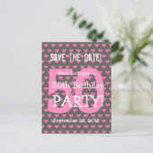 Bewaar de datum 50th Birthday V01K Pink Hearts Aankondigingskaart (Staand voorkant)