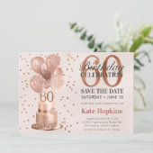 Bewaar de datum 60e verjaardag Roos gouden taart Save The Date (Staand voorkant)