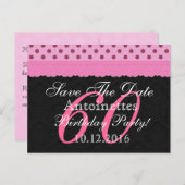 Bewaar de datum 60e verjaardag Roze en Zwarte kant Aankondigingskaart (Voorkant / Achterkant)