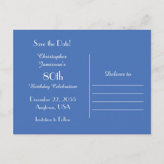 Bewaar de datum 80e verjaardag aankondiging briefkaart (Achterkant)