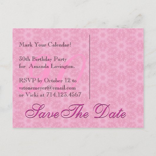 Bewaar de datum 90e verjaardag Roze en Zwarte kant Aankondigingskaart (Achterkant)