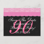 Bewaar de datum 90e verjaardag Roze en Zwarte kant Aankondigingskaart (Voorkant)