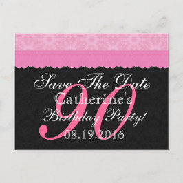 Bewaar de datum 90e verjaardag Roze en Zwarte kant Aankondigingskaart