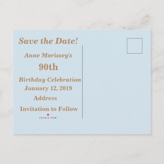 Bewaar de datum 90ste verjaardagsfeest, Floral Bri Aankondigingskaart (Achterkant)