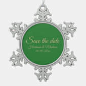 Bewaar de datum aangepast script Huwelijksaankondi Tin Sneeuwvlok Ornament (Voorkant)