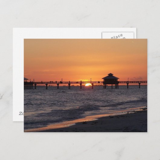 Bewaar de datum\Aanpasbaar strand bij zonsondergan Aankondigingskaart (Voorkant / Achterkant)