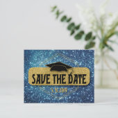 Bewaar de datum Afstuderen Gold Blue Afstudeerder Briefkaart (Staand voorkant)