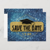 Bewaar de datum Afstuderen Gold Blue Afstudeerder Briefkaart (Voorkant / Achterkant)