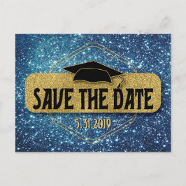 Bewaar de datum Afstuderen Gold Blue Afstudeerder  Briefkaart