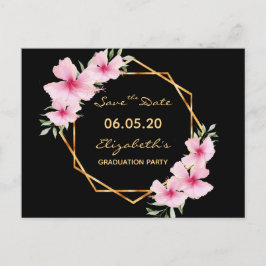 Bewaar de datum afstuderen Zwarte roze bloemen Briefkaart