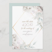 Bewaar de datum | Alabaster Witte Waterverf Pioenr Save The Date (Voorkant / Achterkant)