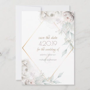 Bewaar de datum   Alabaster Witte Waterverf Pioenr Save The Date