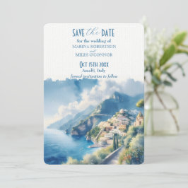 Bewaar de datum Amalfi Aquarel Italië Bestemming Kaart