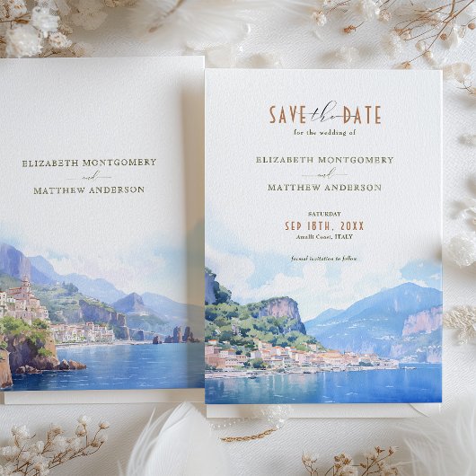 Bewaar de datum Amalfi Coast Italië Bestemming Kaart